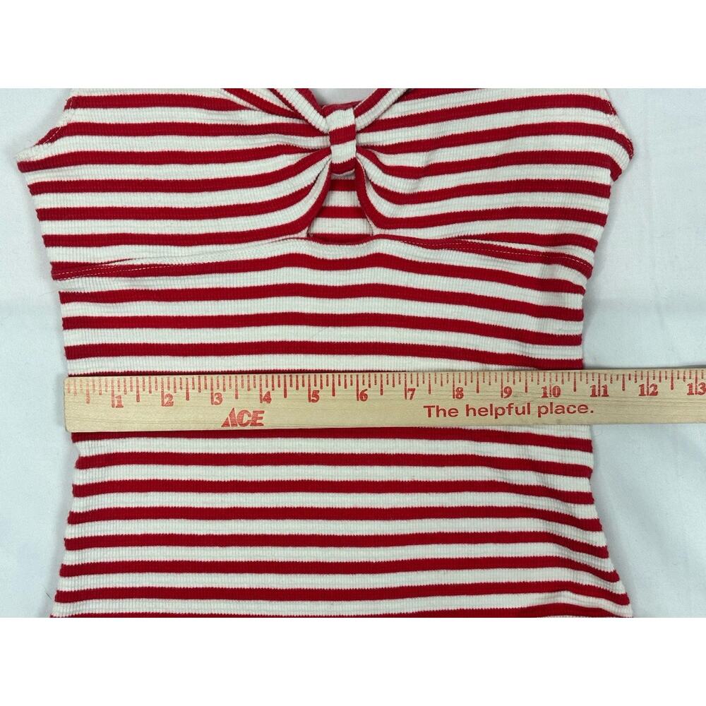 Altar'd State Red White Striped Flutter Sleeve Bodysuit Sweetheart Knot M Retro - Picture 4 of 7